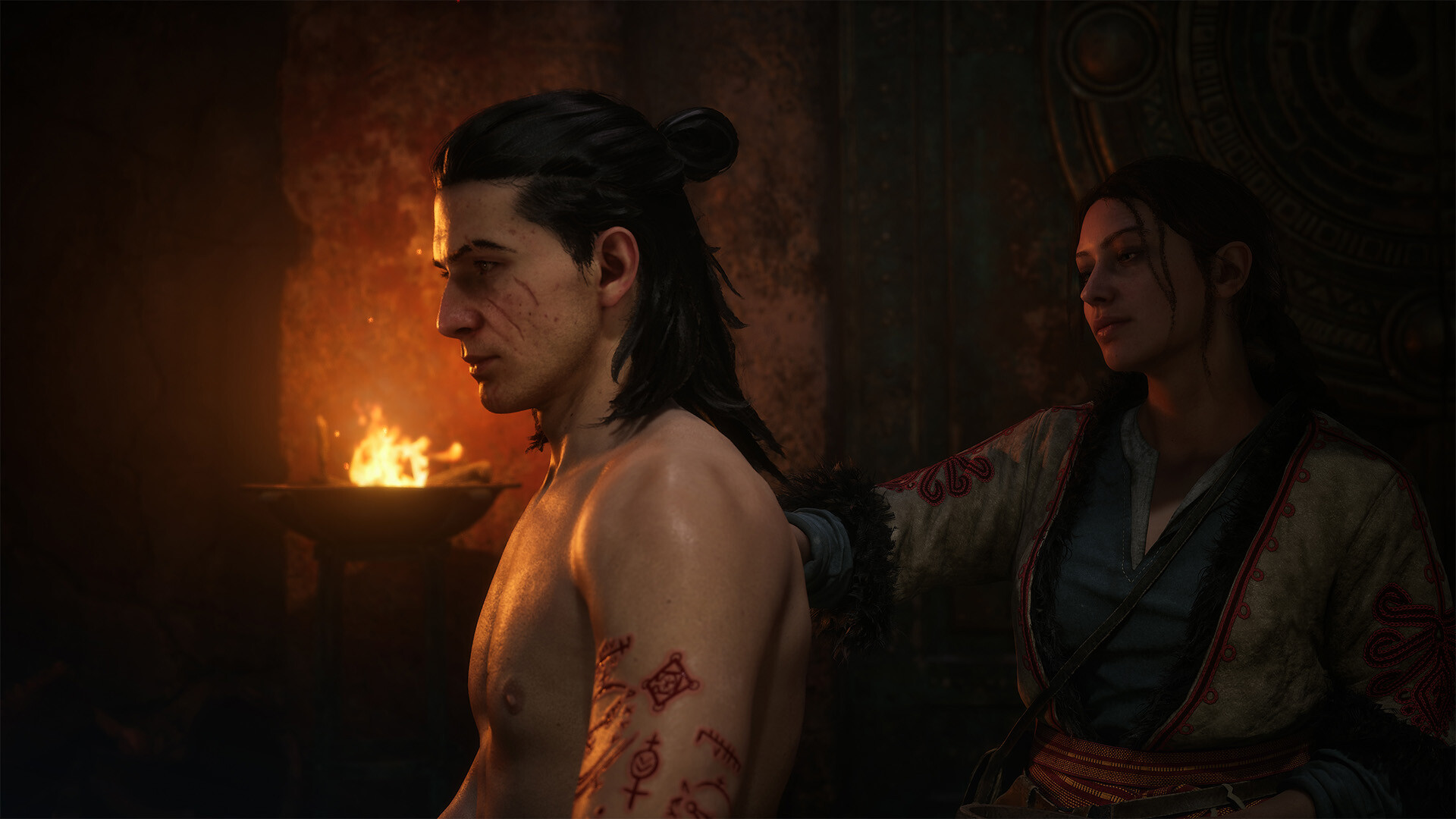 Coen’s rune-scarred arm being prepared for witchcraft in The Blood of Dawnwalker