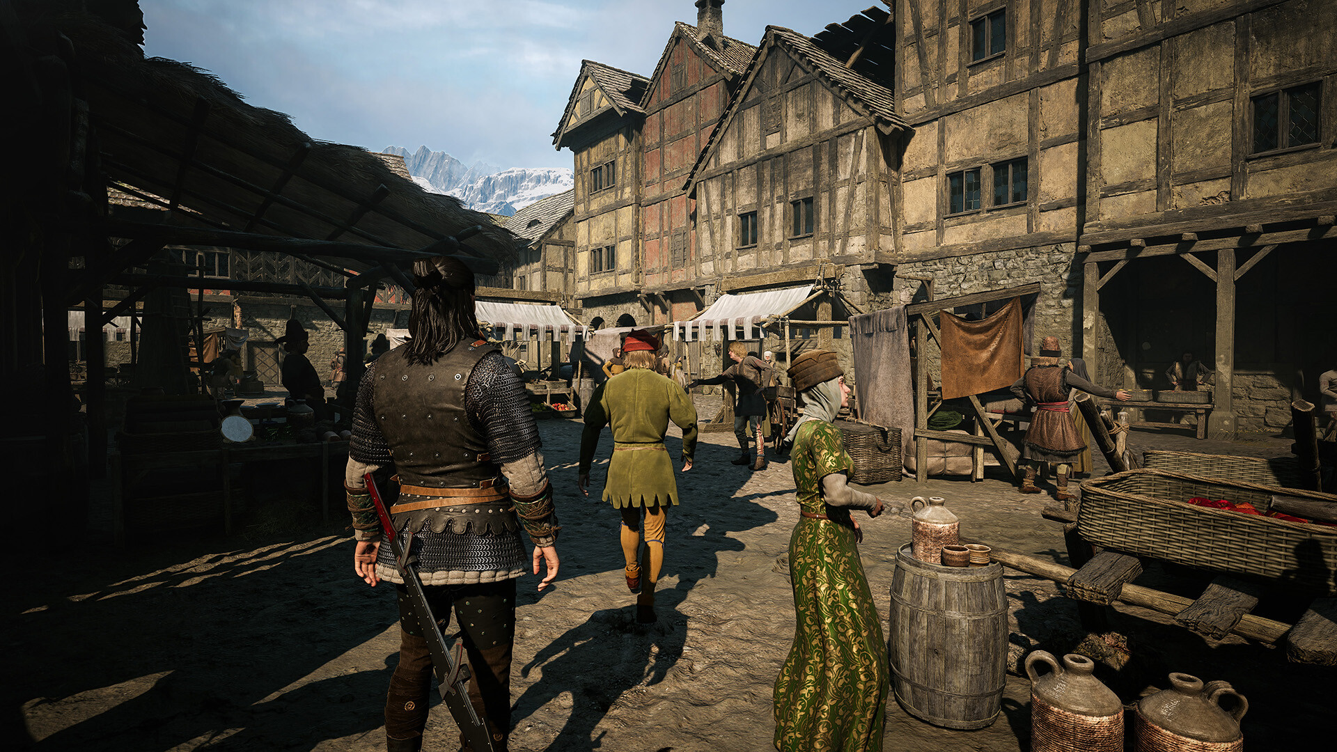 Coen walking a Vale Sangora market street in daylight in The Blood of Dawnwalker
